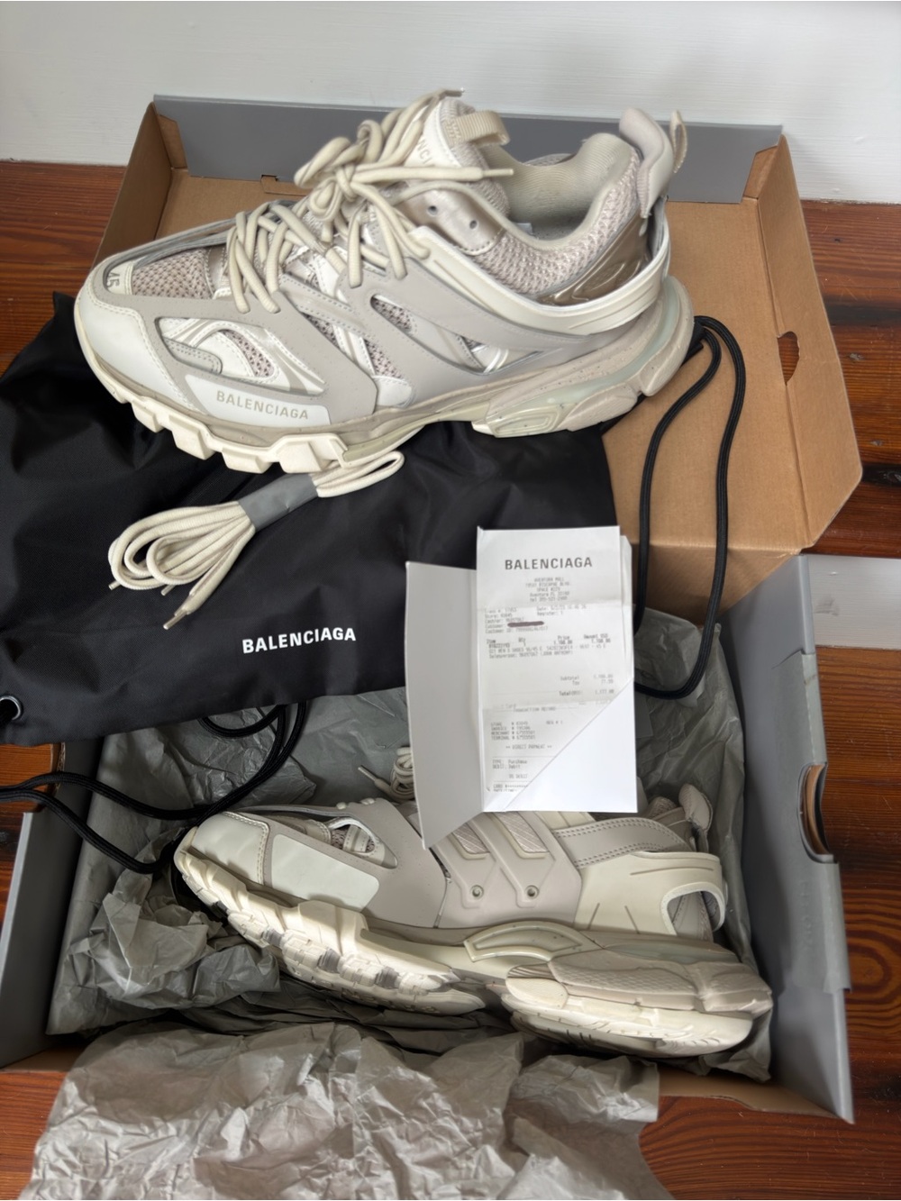 Balenciaga Neutral Cream Track Sneakers with Layered Panels